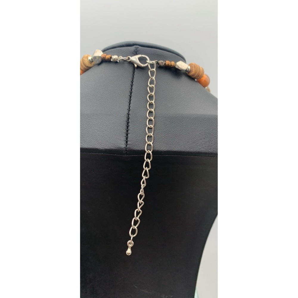 Silver Tone Stone Wood And Acrylic Chunky Boho Necklace 18-20 Inches - Picture 6 of 6